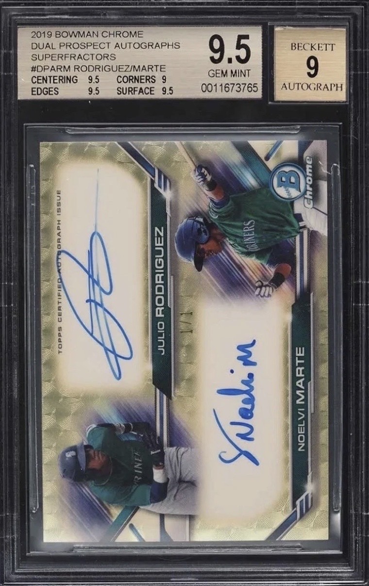 Julio Rodríguez & Noelvi Marte, 2019 Bowman Chrome · Superfractor 1/1